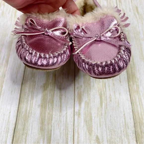 J. Crew Crewcuts Pink Metallic Faux Fur Moccasin Slippers